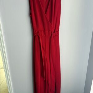 Elegant Red Sleeveless Wrap Jumpsuit